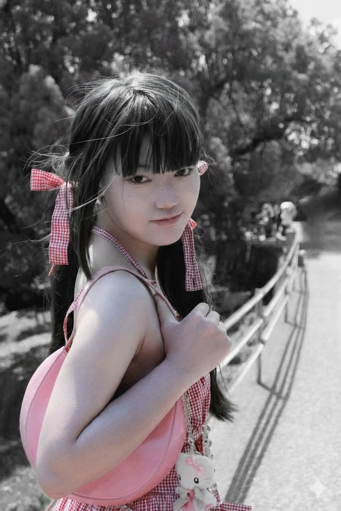 Renee Pu in an outdoor setting with a selective color effect.